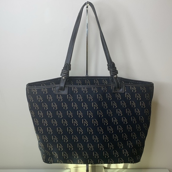 Dooney & Bourke | Black Canvas Leather Open Top Monogram DB Logo Shoulder Bag - Picture 14 of 17